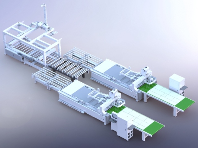 Производственная линия по изготовлению мебели на заказ M12(1+2) с погрузкой с помощью козлового крана.